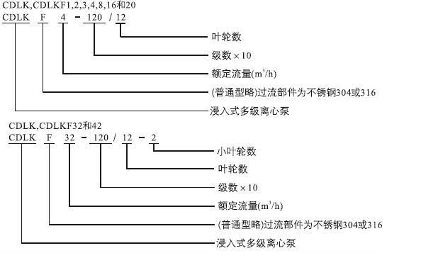 CDLK浸入式多级离心泵型号意义